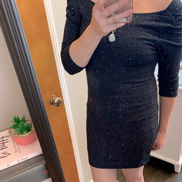 Windsor Navy Drape Back Stretch Metallic Mini Dress - Picture 2 of 8